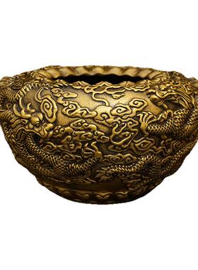 黄铜海水云龙盆黄铜聚宝盆摆件