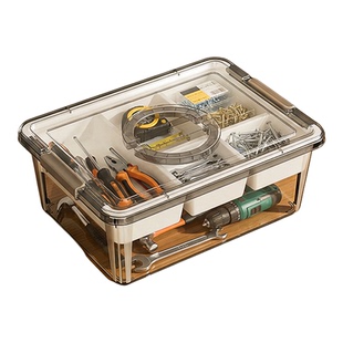 工具箱家用透明收纳盒零件杂物五金整理盒分格大容量双层收纳箱子