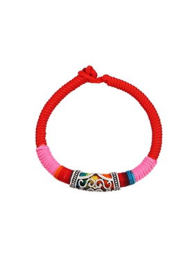 民族风藏式金刚结五彩编织手链 旅游景点复古仿苗银镂空彩虹手绳