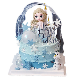 冰雪公主生日蛋糕装饰艾莎雪宝摆件城堡插件雪花模具发光丝带烘焙