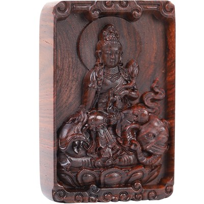 海南黄花梨普贤菩萨吊坠牌