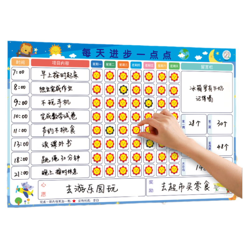 儿童成长自律表奖励墙贴磁力可移除不伤墙小学生幼儿好习惯表现日程表生活记录表二宝挂式双人计划表奖罚养成