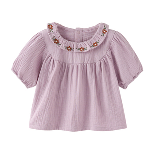 babylove女宝宝短袖上衣夏季纯棉纱布泡泡袖甜美t恤婴幼儿夏装