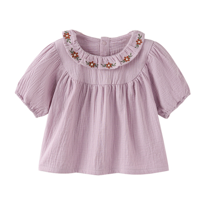 babylove女宝宝短袖上衣夏季纯棉纱布泡泡袖甜美t恤婴幼儿夏装