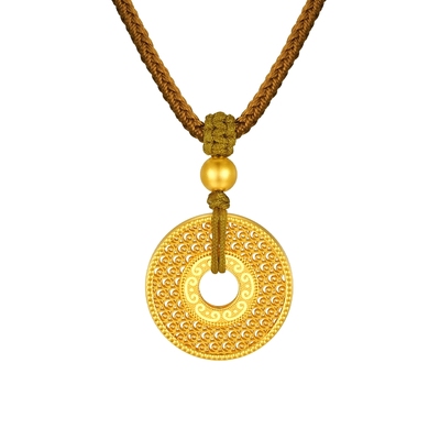 TSL谢瑞麟古法金吊坠黄金平安扣挂坠计价黄金新品配挂绳XQ926