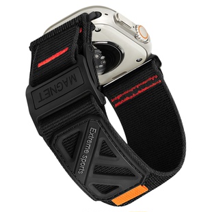 匠戴【新品】合金磁吸扣快拆编织尼龙表带适用AppleWatch Ultra3/2/1手表运动透气男款苹果S11/10/9高端8腕表