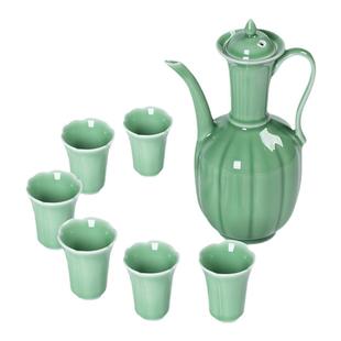龙泉青瓷手执壶汤瓶酒壶杯子套装仿宋中式陶瓷过滤茶壶茶具组合