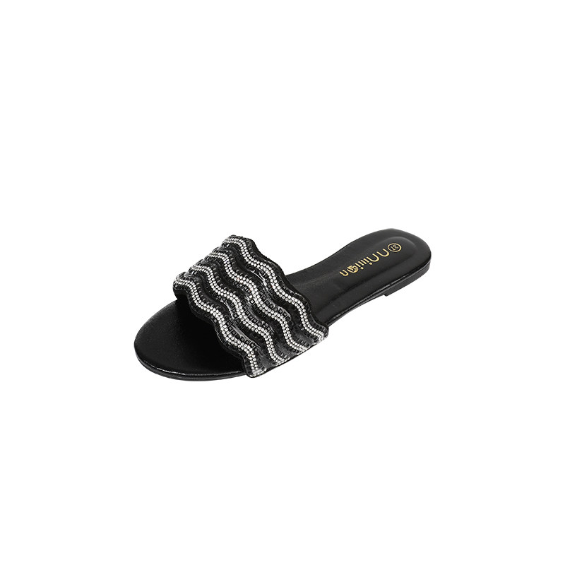 夏季女鞋平底拖鞋外穿时尚水钻一字型凉拖百搭网红女人味slippers