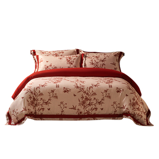 红豆婚庆红色结婚四件套中式刺绣床上用品婚房陪嫁床单喜被新婚