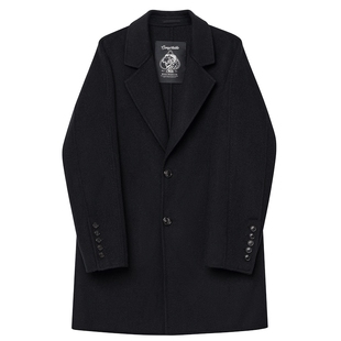 JDV男装商场同款秋冬新款黑色翻领绵羊毛呢大衣外套男士WCO4531