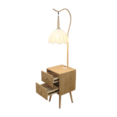 法式原木风卧室置物架床头柜落地灯简约现代客厅沙发边几一体台灯