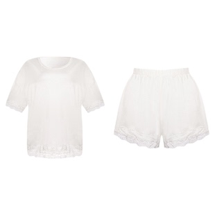 「LA」温婉姐姐*FMZ丨静感系列*原创韩版斜肩蕾丝短袖T恤睡衣套装