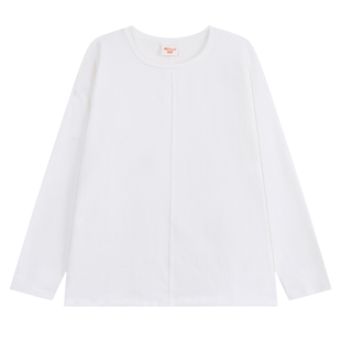 YUZI鱼子白色双面抓毛长袖T恤宽松百搭显瘦上衣极简风大码女装