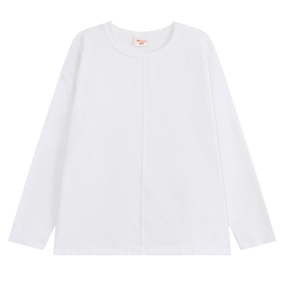 YUZI鱼子白色双面抓毛长袖T恤