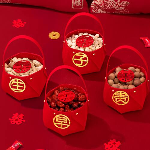 早生贵子模具床上摆件干果组合提篮四宫格垫子婚房布置结婚用品