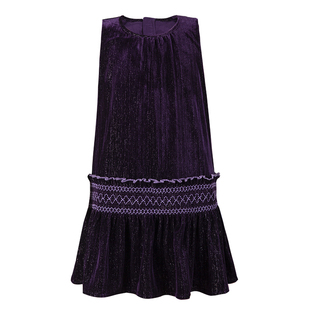 LittleNaive女童连衣裙秋季新款打揽洋气裙子儿童闪闪丝绒背心裙