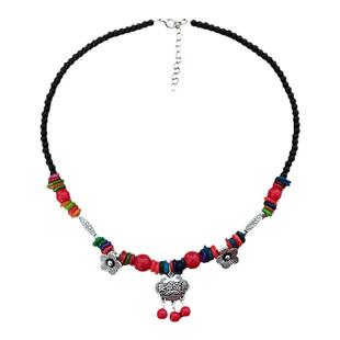 云南民族风饰品花朵项链复古藏银锁骨链平安长命锁吊坠项链XL142