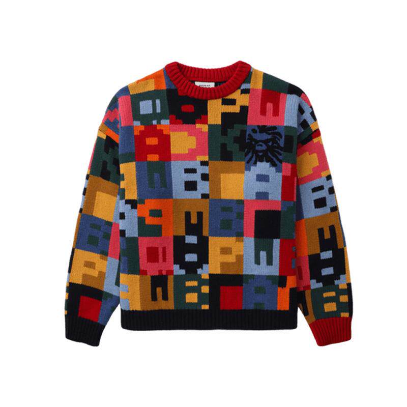 字母格纹色块针织毛衣BAPE