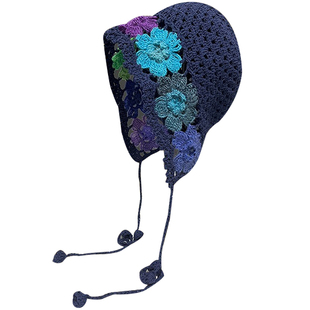 蔡小胖民族风复古手工钩花缕空针织帽女新疆西藏川西旅游拍照帽子