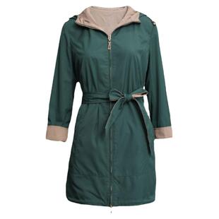 千瑶特卖正品双面可穿深绿色韩版连帽风衣中长款直筒遮肉系带外套