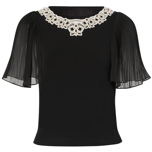 La Koradior拉珂蒂2025夏设计感气质荷叶袖钉珠针织小衫女上衣