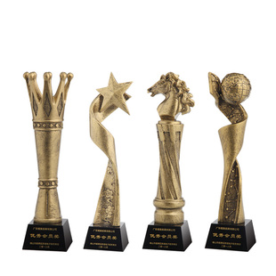 经典复古铜色奖杯怀旧精品树脂奖杯定制年度表彰奖杯制作