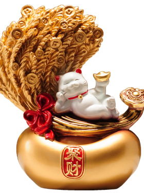 新中式招财猫元宝聚财陶瓷摆件