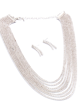 满钻多排水钻耳环项链套装日常