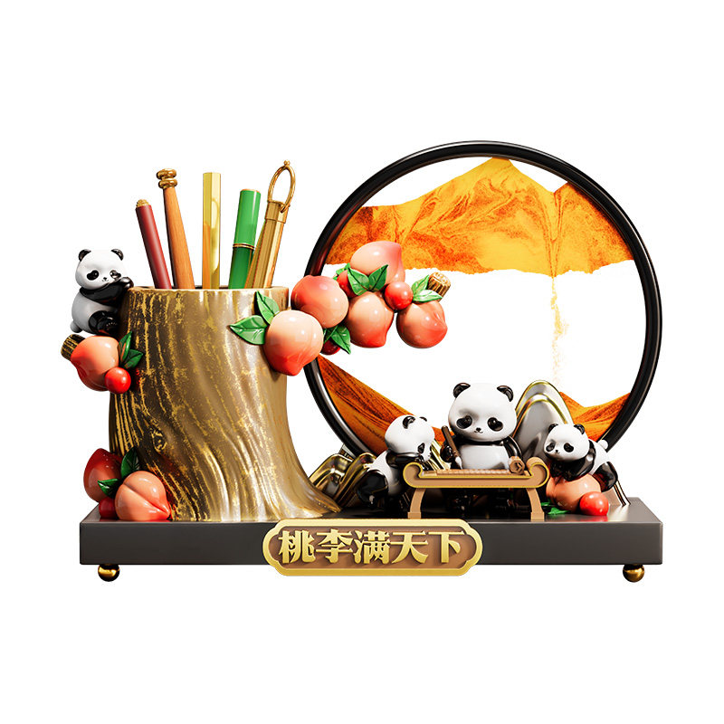 贝汉美送老师有纪念意义的熊猫笔筒摆件流沙画办公室桌面升职礼物