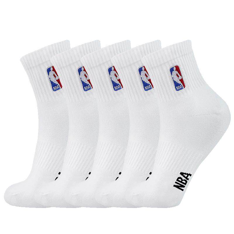 NBA袜子中筒休闲运动袜男款棉袜四季款男子跑步袜透气白色篮球袜