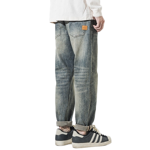 豪霆 水洗复古牛仔裤男宽松直筒美式工装泛黄长裤春秋做旧休闲裤