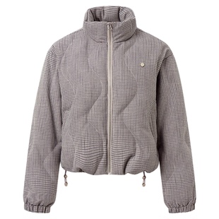 ChicChick时髦小鸡威尔士格纹 灰色系90白鸭绒短款羽绒服面包外套