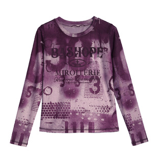 拓谷 废土风上衣女纯欲辣妹网纱打底衫秋季新款扎染修身长袖t恤