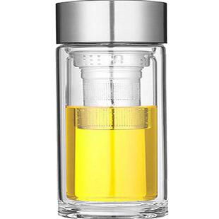 矮胖加厚双层玻璃泡茶杯水晶商务喝水杯子男女士户外车载便携过滤