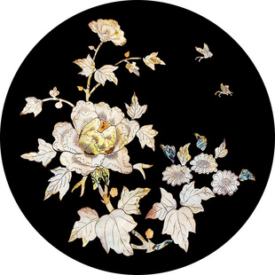 牡丹富贵中式贝雕水移画螺钿贴纸漆器首饰盒托盘圆凳风水摆件装饰