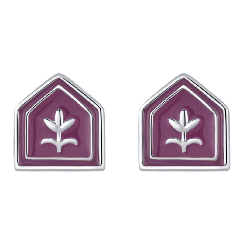 摩典925纯银复古郁金花珐琅耳钉