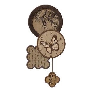 中古风电视背景墙装饰挂件宋代美学创意客厅时钟表高级感玄关挂画