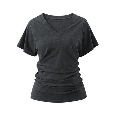 SINGLE MOMENT 25SS夏季新款法式复古百搭修身天丝混纺V领飞袖T恤