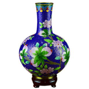 北京珐琅景泰蓝花瓶10寸九桃天球瓶纯手工铜胎掐丝工艺品客厅摆件