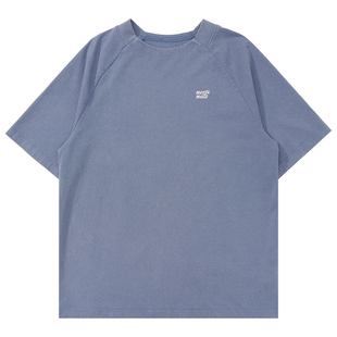 Mentmate 26SS 水洗复古做旧蓝紫色圆领短袖 男女简约印花落肩T恤