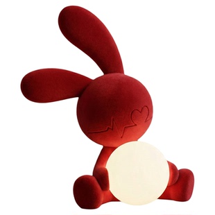 高级感红色植绒坐姿兔子小夜灯摆件家居玄关卧室斗柜床头柜装饰品