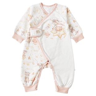 bubbletree新生婴儿夹棉冬装连体衣服小月龄宝宝爬服满月外出服