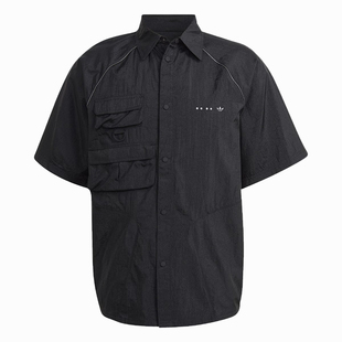 Adidas阿迪 OVERSHIRT OVERSIZE 翻领 机能风 短袖衬衫T恤 HK2733