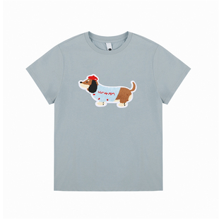 lemanism凉感防晒腊肠狗正肩短袖T恤女2025夏季中性修身打底衫女