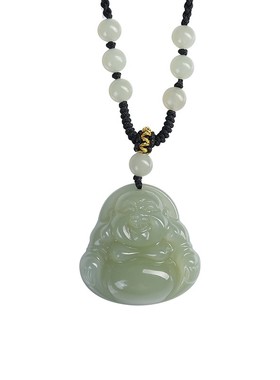 天然和田玉佛公吊坠项链