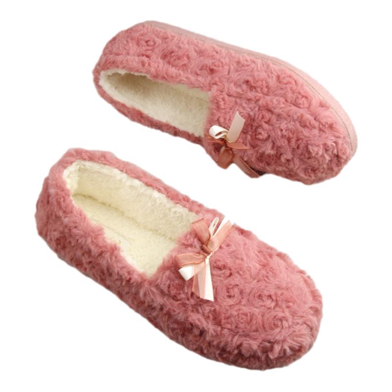 出口女士包跟棉拖鞋蝴蝶结秋冬防滑绒面厚底室内坐月子鞋豆豆棉鞋