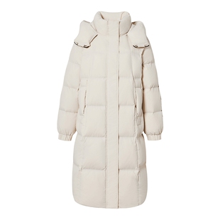 谷邦中长款白色羽绒服女2025冬季新款白鸭绒连帽宽松加厚保暖外套