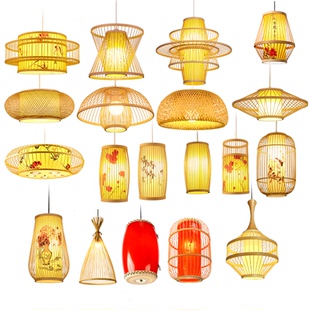 竹编中式吊灯民宿客栈田园风创意手工灯笼火锅店餐厅茶室竹子灯具