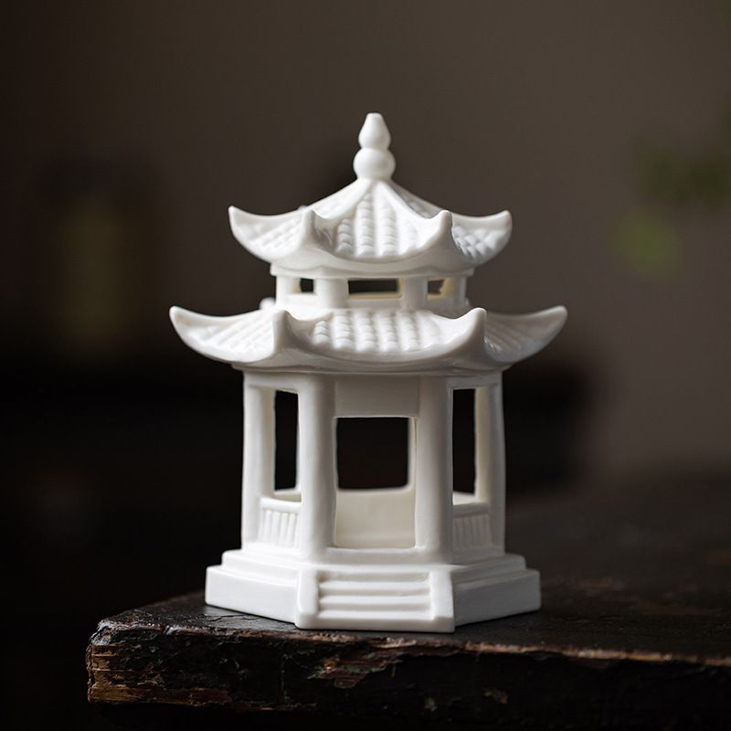 古风双层六角亭子凉亭陶瓷摆件造景景观鱼缸禅意摆设装饰品微中式