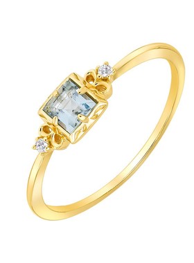 日系简约海蓝宝S925镀14K金戒指